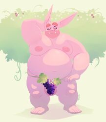 2017 balls belly big_balls big_belly chocolateandmilk dated food front_view fruit full-length_portrait genitals grape hand_on_hip hi_res humanoid humanoid_pointy_ears looking_at_viewer male moobs mouth_closed nipples nude obese obese_humanoid obese_male overweight overweight_humanoid overweight_male pink_balls pink_body pink_nipples plant pointy_ears portrait signature solo standing teeth vincent_(chocolate-beverage)
