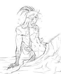 1boy 1male 1man 1men 2d 2d_(artwork) 2d_artwork abs black_arms black_hands blanket blush blush_face blush_lines blushed_face blushing blushing_male clawed_fingers claws claws_out closed_eyes colorless drowsy hamk_kom_(artist) horn horns in_bed lean_figure long_hair male male_focus male_only muscular muscular_male naked naked_male nipples nude nude_male pecs pectorals pierrot_(the_freak_circus) sketch sleepy solo solo_focus solo_male straight_hair tagme the_freak_circus toned toned_body toned_male uncolored v-line v_line white_hair