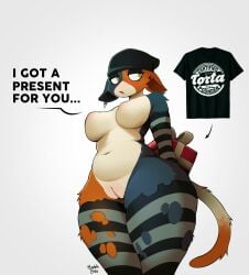 2026 absurd_res anthro belly big_breasts biped black_eyeshadow blush breasts clothing dialogue domestic_cat english_text epic_games eyeshadow felid feline felis female fortnite genitals hi_res legwear makeup mammal marblesoda meow_skulls plump_labia slightly_chubby slightly_chubby_anthro slightly_chubby_female solo stockings text thick_thighs thigh_highs torn_clothing torn_legwear torn_stockings vulva wide_hips