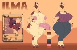 2021 absurd_res alpaca anthro areola balls big_balls big_breasts big_bulge big_penis biped breasts bulge camelid detailed_bulge ear_piercing english_text genitals glistening glistening_genitalia glistening_penis gynomorph hair height hi_res hooves ilma_(brunhilde) intersex jewelry long_hair mammal model_sheet navel nipples peculiart penis piercing pronouns pubes solo standing text thick_thighs vein veiny_penis