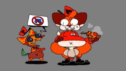 2026 anthro anus artist_name backsack balls big_ears black_eyes black_nose bottom_heavy bottomless bottomless_anthro bottomless_male brown_ears canid canine canis clothed clothing colored digital_drawing_(artwork) digital_media_(artwork) duo food fox front_view fur genital_raphe genitals glans gloves grey_background handwear holding_food holding_object huge_thighs looking_at_another male mammal multicolored_body multicolored_ears multicolored_fur navel nude open_mouth orange_body orange_fur overweight overweight_anthro overweight_male penis purple_tail raphe_(anatomy) red_glans scrotal_raphe shaded simple_background slightly_chubby soups_(superiorfox) superiorfox tail text thick_thighs true_fox two_tone_ears two_tone_tail white_body white_fur wide_hips x_navel