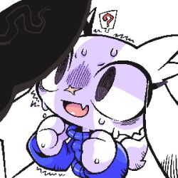 1:1 2025 absurd_res anthro anthro_focus balls big_penis black_balls black_penis blue_clothing blue_sweater blue_topwear bodily_fluids cave_story clothed clothed_anthro clothed_female clothing digital_media_(artwork) duo erection facial_scar female female_anthro female_focus flesh_fang floppy_ears fur genitals glistening glistening_tongue hi_res lagomorph looking_at_another's_genitalia looking_at_genitalia looking_up looking_up_at_penis lop_ears male male/female mammal mimiga mukomizu nervous nervous_sweat open_mouth open_smile penis pink_tongue question_mark scar short_tail simple_background smile solo_focus sue_sakamoto sweat sweater tail tongue topwear vein veiny_penis white_background white_body white_ears white_fur white_tail x_scar