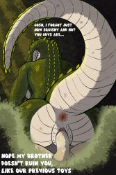 2:3 anthro anthro_penetrated anus balls bodily_fluids breasts closed_eyes cowgirl_position crocodile crocodilian dominant dominant_anthro dominant_female duo english_text female from_front_position genital_fluids genitals green_body hi_res human human_on_anthro human_penetrating human_penetrating_anthro interspecies larger_female light light_beam lotnik5 male male/female mammal offscreen_male on_bottom on_top penetration penis plant questionable_consent raised_tail rear_view reptile scales scalie scutes sex shaded side_boob simple_background simple_shading size_difference speech_bubble sunbeam sunlight swamp tail tail_anus tan_body text thick_tail toony vaginal_fluids vaginal_penetration vulva white_body