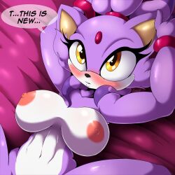 1girls anthro big_breasts blaze_the_cat blush breasts claws feline female female_only forehead_jewel looking_up nude solo sonic_(series) suirano tagme yellow_eyes