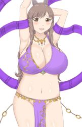 1girls blush breasts brown_eyes brown_hair cleavage cosplay edit embarrassed exhibitionism female female_only fire_emblem fire_emblem:_genealogy_of_the_holy_war fire_emblem_awakening hair_ornament huge_breasts jewelry large_breasts lene_(fire_emblem)_(cosplay) long_hair looking_at_viewer midriff milf navel necklace nintendo no_bra no_panties no_underwear open_mouth photoshop plump raigarasu revealing_clothes smile solo sumia_(fire_emblem) thick_thighs