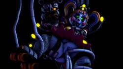 1boy 1boy1girl 1girls 3d anthro cheek_markings cheek_spots female five_nights_at_freddy's freddy_fazbear's_pizzeria_simulator lewdporter molten_freddy multicolored_lipstick robot robot_girl robotic_tentacles roller_skates scrap_baby scrap_baby_(fnaf) sharp_teeth skirt tentacle twintails underskirt