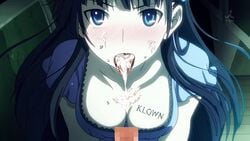 blue_eyes breasts censored cleavage cum cum_in_mouth cum_on_body cum_on_breasts cum_on_upper_body facial sanka_rea sankarea