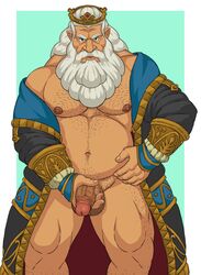 1boy balls bara beard breath_of_the_wild dilf growlygruntz hand_on_penis holding_penis human king_rhoam king_rhoam_bosphoramus_hyrule male male_only mature_male muscles nintendo penis penis_grab penis_pointing_toward_viewer presenting presenting_penis rhoam_bosphoramus_hyrule solo solo_male the_legend_of_zelda