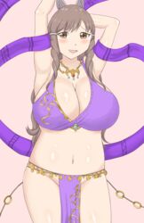 1girls blush breasts brown_eyes brown_hair cleavage cosplay edit embarrassed exhibitionism female female_only fire_emblem fire_emblem:_genealogy_of_the_holy_war fire_emblem_awakening huge_breasts jewelry large_breasts lene_(fire_emblem)_(cosplay) lhair_ornament long_hair looking_at_viewer midriff milf navel necklace nintendo no_bra no_panties no_underwear open_mouth photoshop plump raigarasu revealing_clothes smile solo sumia_(fire_emblem) thick_thighs thighs