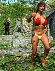 1boy 1boy1girl 1girls 3d abs bikini brown_hair fit_female janus3003 jungle lara_croft lara_croft_(classic) large_breasts running_away sex_slave slave slave_collar slavegirl tagme tomb_raider