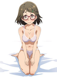 blush bra gate_-_jieitai_ka_no_chi_nite_kaku_tatakaeri glasses hairclip itami_risa looking_at_viewer panties poncho_s underwear