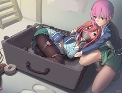 2girls arms_behind_back blush bondage bound bound_arms bound_in_box bound_legs clothing femdom femsub forced forced_orgasm forced_yuri gag gagged girl_in_a_suitcase go-toubun_no_hanayome headphones helpless incest kaddo kidnapped kneeling long_hair looking_at_another looking_scared multiple_girls nakano_ichika nakano_miku nose_blush pantyhose pink_hair pussy_juice restrained roll_of_tape rope rope_bondage school_uniform seifuku siblings sister sisters skirt slave smile suitcase sweater tape tape_gag taped_mouth tied tied_up vibrator vibrator_taped_to_leg vibrator_under_clothes yuri