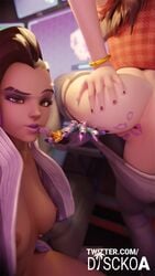 2girls 3d 9:16 alternate_costume anus applying_lipstick areolae asian ass blender breasts bubble_butt cruiser_d.va d.va discko female female_only latina lesbian lipstick_mark lipstick_on_anus lipstick_on_ass lipstick_on_pussy lots_of_lipstick_marks medium_breasts nipples overwatch pussy selfie sombra yuri