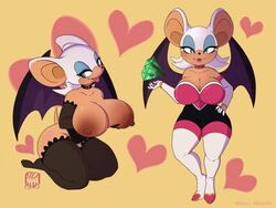 areolae bedroom_eyes big_breasts bodysuit breasts curvy eliotak female female_only heart high_heel_boots leggings looking_at_viewer rouge_the_bat seductive sonic_(series)