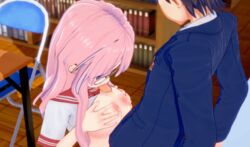 animated animated_gif blowjob clothing cute fellatio glasses koikatsu library lucky_star miyuki_takara oral_sex outercourse paizuri pink_hair purple_eyes