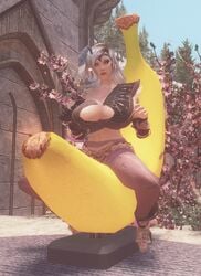 3d animated banana bethesda_softworks bouncing cleavage skyrim stockings the_elder_scrolls