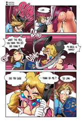 1boy 1girls absurd_res after_sex anger_vein angry ass attack blonde_hair blood bloody_nose breasts breath_of_the_wild closed_eyes clothing comic creampie crossover cum cum_in_pussy cum_inside cute english_text female frying_pan highres holding holding_object human hylian_shield link link_(breath_of_the_wild) lips lipstick male mario_(series) nintendo nipples no_panties onomatopoeia open_mouth princess_peach sasatseng shield speech_bubble super_smash_bros. sweat text the_legend_of_zelda torn_clothes torn_clothing wide_eyed