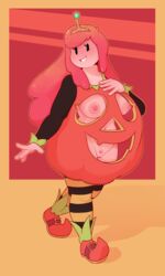 1girls adventure_time areolae big_areola big_breasts big_nipples breasts costume dabble female female_only jack-o'-lantern large_breasts legwear nipples princess_bubblegum pubic_hair pumpkin pumpkin_costume pussy slutty_outfit slutty_pumpkin solo thighhighs