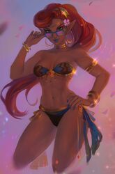 bikini breasts breath_of_the_wild cleavage curvaceous curvy earrings female female_only fiship flower gerudo glasses looking_at_viewer matilda_fiship nintendo red_hair solo tagme the_legend_of_zelda urbosa video_games