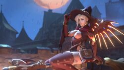 1girls 3d alternate_costume animated areolae blender blonde_hair breasts broom broom_riding broomstick dreamrider female female_only legwear looking_at_viewer mercy nipples no_sound overwatch solo thighhighs video witch witch_hat witch_mercy