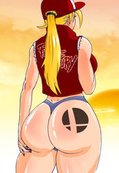 1girls ass ass_support ass_tattoo bare_shoulders baseball_cap blonde_hair breasts canon_genderswap fatal_fury female female_terry from_behind genderswap_(mtf) hat huge_ass kazuya_(artist) large_breasts long_hair nintendo ponytail rule_63 shiny shiny_hair shiny_skin sideboob smash_tattoo snk solo super_smash_bros. super_smash_bros._ultimate tattoo terry_bogard thong tied_hair