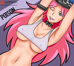 armlet armpits arms_up athletic bare_arms bare_midriff bare_shoulders big_breasts blue_eyes breasts busty choker cleavage crop_top erect_nipples final_fight long_hair military_hat navel nipple_bulge pink_hair pinup poison_(final_fight) pose posing saberrung street_fighter tagme tank_top underboob wide_hips