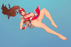 areolae ass bare_arms bare_legs bare_shoulders barefoot big_breasts bottomless breasts breasts_out brown_hair busty cleavage clitoral_hood clitoris diver diving fatal_fury feet female female_focus female_only fingerless_gloves helmet king_of_fighters kupocun large_breasts lipstick long_hair mai_shiranui nipples open_shirt pinup ponytail pussy scuba scuba_gear scuba_mask sideboob snk solo tagme thick_lips tied_hair underwater vagina