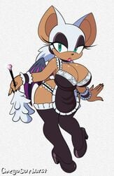 bat bat_wings big_breasts female green_eyes high_heels lipstick looking_at_viewer maid omegasunburst rouge_the_bat sega short_hair shortstack skimpy sonic_(series) tagme