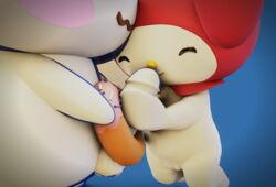 3d anthro blowjob bunny cg cinnalikely cinnamon_(cinnamoroll) cinnamoroll cinnamoroll_(series) fellatio female humanoid_penis my_melody onegai_my_melody penis precum sanrio self_upload smiling tagme tongue tonguejob vagina