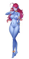 big_breasts blue_breasts blue_nipples blue_skin blush booty_calls female female_only head_fins nipples no_bra no_panties nude nude_female pearl_(booty_calls) pink_hair rings scales sea_witch solo solo_female tagme tentacle tentacles yellow_eyes