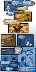 1:2 2022 9:18 anthro biped canid cobalt_(tatsuchan18) collar comic dialogue duo english_text hair havoc_(tatsuchan18) hi_res hyaenid male mammal open_mouth speech_bubble standing tatsuchan18 text