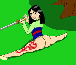 bottomless chiboy622 disney disney_princess dragon_tattoo fa_mulan female flexible mulan skyfall1999 solo splits tattoo thong