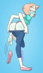 ass barefoot blush feet flats looking_back mr._chase_comix pants_down pearl_(steven_universe) pussy shoe shoe_removed shoes single_shoe soles steven_universe toes