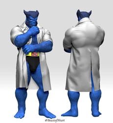 1boy 3d 3d_(artwork) anthro back back_view bara beard beast_(x-men) beastofheart biceps black_underwear blue_body blue_eyes blue_hair blue_nipples blue_skin body_hair bulge chest_hair clothed clothing coat dilf facial_hair front_view furry hairy hairy_arms hairy_back hairy_chest hairy_legs hairy_male hank_mccoy male male_focus male_only marvel marvel_comics mature mature_male muscle muscles muscular muscular_male nipples pose posing simple_background solo solo_focus solo_male standing underwear white_background white_coat x-men