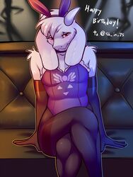 1boy anthro asriel_dreemurr blush boss_monster bunny_boy bunny_ear bunny_ears bunny_suit bunnyboy bunnysuit crossdressing elbow_gloves fur furry furry_ears furry_only girly gloves goat horn horns latex latex_gloves male male_only playboy_bunny red_eyes stockings undertale