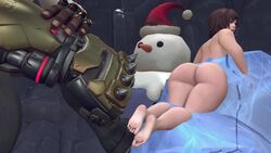 1boy 1girls 3d 3d_(artwork) ass big_ass blizzard_entertainment christmas_hat cmnf dark-skinned_male dark_skin doomfist ice imminent_rape imminent_sex interracial large_ass mei_(overwatch) overwatch ponkosfm snowman source_filmmaker stuck_in_ice stuck_in_object thick_thighs trapped