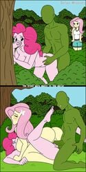 1boy 2019 2girls 2koma against_tree anon anonymous artist_name ass blue_eyes blush breasts butterfly_hair_ornament caught cleavage comic derpy_whooves double_tribadism_on_penis embarrassed equestria_girls eyeless_male fluttershy_(eg) fluttershy_(mlp) green_skin hair_ornament hand_over_mouth humanized instant_loss instant_loss_2koma joining_in leg_up linedraweer long_hair lyndor my_little_pony outdoors penis pink_hair pink_skin pinkie_pie_(eg) pinkie_pie_(mlp) pussy red_hair sex sideboob stacked straight_hair third-party_edit threesome tree tribadism_on_penis veiny_penis view_facing_male yellow_skin