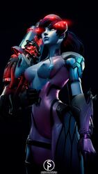 1girls 3d areolae black_background blizzard_entertainment blue_skin breasts female female_only human nipples overwatch patreon sfmporn_(artist) skin solo source_filmmaker widowmaker