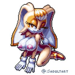 anthro areolae artist_name big_breasts breasts brown_eyes clothing exposed_torso eyelashes female female_focus female_only footwear furry gloves handwear hotred is_(artist) long_ears looking_at_viewer mostly_nude nipples nude pixel_art rabbit sega servedasis shoes solo solo_focus sonic_(series) transparent_background vanilla_the_rabbit white_outline