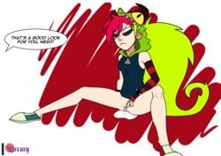 1girls cartoon_network clothing cum_drip cum_dripping cum_inside demencia_(villainous) disembodied_voice dreary leaking_cum text villainous