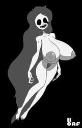 big_breasts big_nipples breasts female female_only ghost ghost_girl grey_hair her_(imscared) imscared long_hair nsfwoaf nude pixel_art pubic_hair sketch smile solo toothy_grin white_skin whiteface