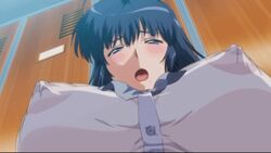 1girls after_orgasm animated blue_hair blush breasts erect_nipples erect_nipples_under_clothes large_breasts locker_room long_hair panting pet_life school_uniform schoolgirl screencap tagme wet wet_clothes