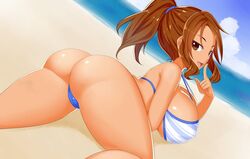 beach big_ass big_breasts booty_calls brown_eyes brown_hair looking_at_viewer open_mouth shannon_(booty_calls) tagme