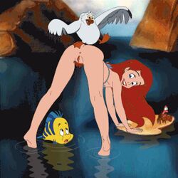 2d_animation animated ariel bending_over disney disney_princess female flounder gif human male princess pussy rooler34 royalty scuttle sebastian_(disney) the_little_mermaid twerking