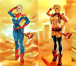 ass biceps big_breasts bimbo bimbofication blonde_hair bodysuit bracelet breasts busty captain_marvel carol_danvers crop_top dog_tags erect_nipples eyelashes eyeliner eyeshadow female female_focus female_only g-string high_heels high_heels_boots kras krashzone lipstick long_fingernails makeup marvel marvel_comics microskirt nail_polish navel nipple_bulge piercing ribs salute short_hair short_shorts skin_tight skirt solo standing sunset tagme thick_lips thick_thighs thighhighs thong underboob wide_hips