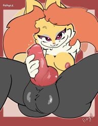 animal_genitalia animal_penis anthro balls braixen breasts canine_genitalia canine_penis erection fishys1 generation_6_pokemon genitals gynomorph heart_eyes heart_symbol hi_res intersex knot knotted_penis looking_at_viewer masturbation nintendo nude_anthro penile penile_masturbation penis pokemon pokemon_(species) simple_background sitting solo spread_legs spreading wide_hips