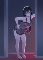 1girls analogue:_a_hate_story babydoll bare_shoulders barefoot bent_over big_breasts black_babydoll black_hair breasts carlo_montie evening feet female female_only full_body glasses hand_on_doorframe hand_on_hip head_tilt hips hyun-ae leaning_forward legs light-skinned_female light_skin long_hair looking_at_viewer medium_breasts nipples nipples_visible_through_clothing no_bra no_panties posing posing_for_the_viewer revealing_clothes seductive see-through see-through_clothing smile smirk solo standing standing_in_doorway thighs waist