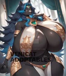 1girls ai_generated anthro ass big_ass big_breasts black_body black_skin blue_eyes breasts female furry gray_hair thick_thighs venicat wolf