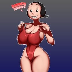 female huge_breasts nipple_bulge oddrich olive_oyl popeye_(series) robot_chicken solo swimsuit