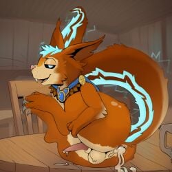 balls cum furry looking_at_viewer male penis ratatoskr_(smite) smite squirrel